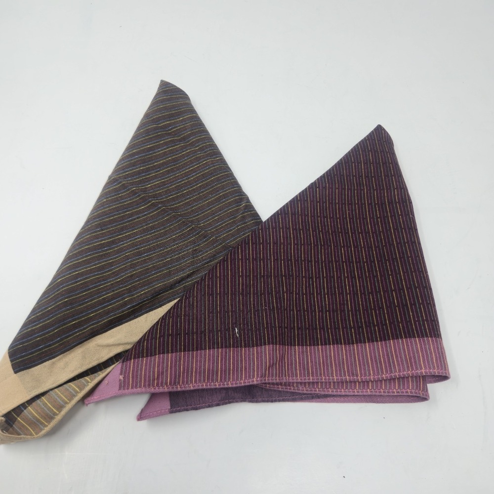 Vintage Woven Striped Pocket Squares Lot of 2 Plum Pink Brown Mens Handkerchiefs - Picture 7 of 7